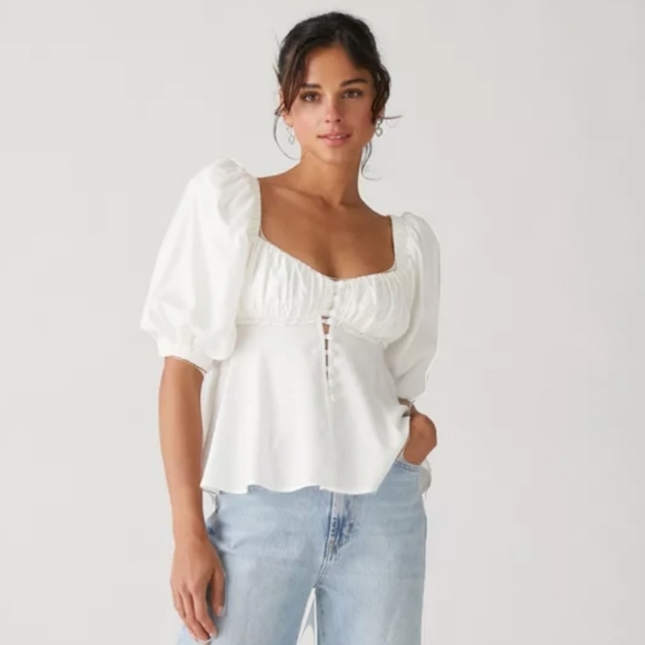 NWT FOR LOVE AND LEMONS AMANDA BUSTIER PUFF SLEEVE TOP BLOUSE - Picture 2 of 8